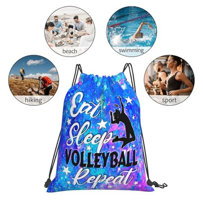 Eat Sleep Volleyball Repeat Drawstring Backpack Gym String Bag Drawstring Sackpack Sport For Womens Mens - color: Volleyball