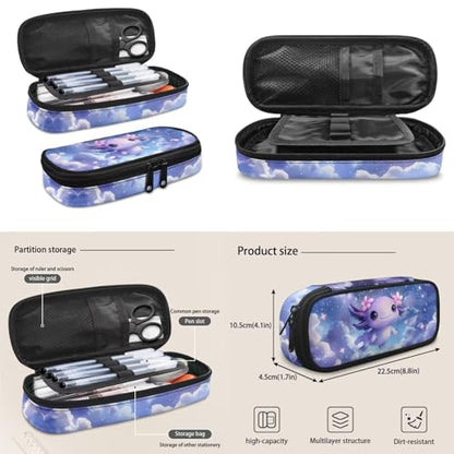 Galaxy Axolotl Backpack for Girls Kids Backpack with Lunch Box Water Bottle Holder and Big Pencil Case 4Pcs Set 17" Bookbag with Large Front Pocket for School Lightweight Elementary School Bag - color: Galaxy Axolotl