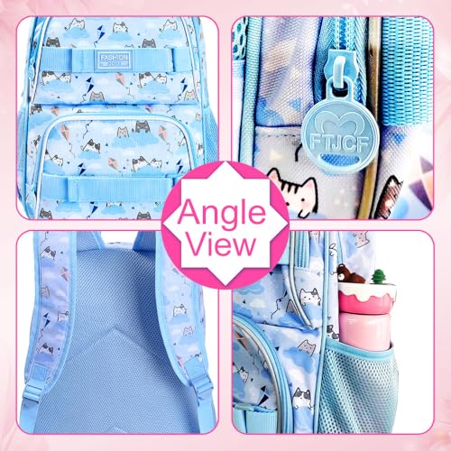 UFNDC Backpack for Girls, 17.5" Water Resistant Cat Galaxy Tie-Dye School Backpacks, Teens Bookbag for Women College Middle - color: Girls Backpack Cloud Cat Blue