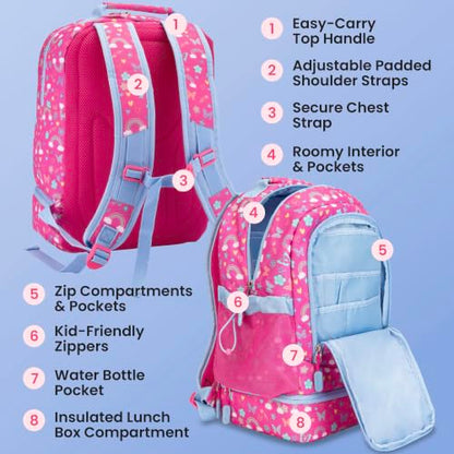Bentgo Kids 2-in-1 Backpack & Insulated Lunch Bag - Durable 16” Backpack & Lunch Container in Unique Prints for School & Travel - Water Resistant, Padded & Large Compartments (Rainbows & Butterflies) - color: Rainbows and Butterflies