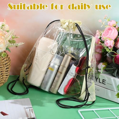 Shappy 30 Pcs Clear Drawstring Backpack, Plastic Waterproof Transparent Stadium Bags String Bag for Gym Travel (Beige) - color: Beige