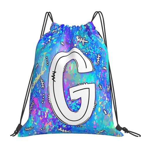 Drawstring Backpack Bag Sport Gym Sackpack Initial Blue Draw String Cinch Bags Bulk String Backpack Storage Bag for Women Men Letters G - color: Letters G