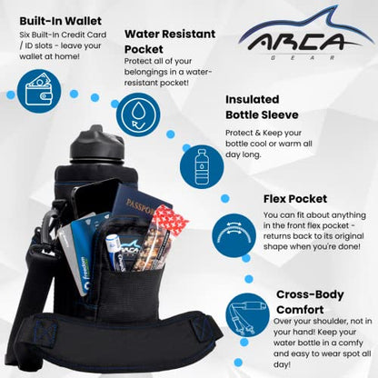 Arca Gear 40 oz Hydro Carrier - Insulated Water Bottle Sling w/Carry Handle, Shoulder Strap, Wallet and Two Pouches - The Perfect Flask Accessory (Lavender Purple) - color: Lavender Purple