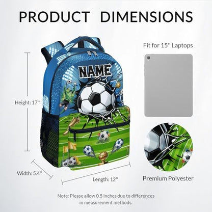 Personalized Kids Backpack for Boys Soccer School Bag - 17 Inch Custom Elementary Middle School Sports Themed Bookbag with Adjustable Padded Straps - color: Green