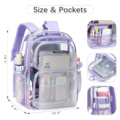 abshoo Large Heavy Duty Girls Clear Backpack for School Bookbag Transparent Multi Pocket Backpacks for Women (Purple) - color: Purple