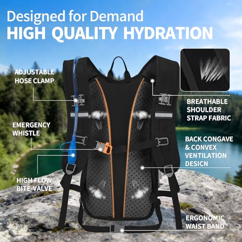 KABAQOO Hydration Backpack, 18L Multipurpose Hiking Backpack with 3L Water Bladder, Water Backpack Insulated Hydration Pack Ideal for Hiking and Cycling - color: Black
