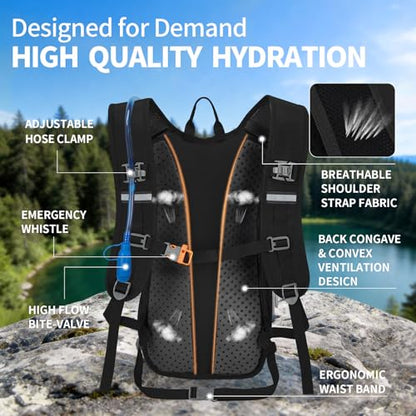 KABAQOO Hydration Backpack, 18L Multipurpose Hiking Backpack with 3L Water Bladder, Water Backpack Insulated Hydration Pack Ideal for Hiking and Cycling - color: Black