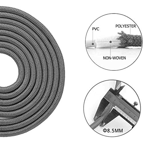 Redify Weighted Jump Rope for Workout Fitness(1LB), Tangle-Free Ball Bearing Rapid Speed Skipping Rope for MMA Boxing Weight-loss,Aluminum Handle Adjustable Length 9MM Fabric Cotton+9MM Solid PVC Rope - color: Grey