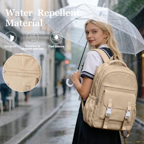 School Backpack For Women Men College Backpack With Lots Of Pockets Cute BookBag Casual Daypack Backpacks For Teens Girls Boys Waterproof(Khaki) - color: D4-khaki