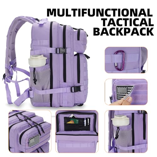 Lovelinks21 25L Tactical Backpack for Men and Women Military Backpack Small Assault Pack Molle Backpack Bug Out Bag Travel Rucksack Daypack (Light Purple) - color: Light Purple
