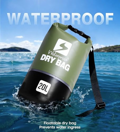 Soulsfeng Waterproof Dry Bag Roll Top Lightweight Dry Backpack for Boating, Kayaking, Travel, Beach, Swimming, Hiking & Camping - Floating Dry Sack with Adjustable Shoulder Straps 10L - color: Green, size: 10L