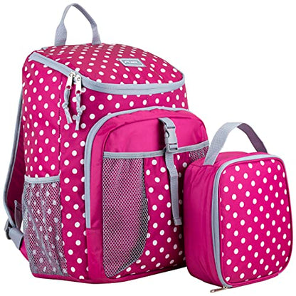FUEL Lunch Backpack Set Water Resistant Bookbag Bag Soft Reusable Insulated Cooler Lunch Box Thermal Travel Office Lunch Bag, Pink Polka Dots - color: Pink Polka Dots