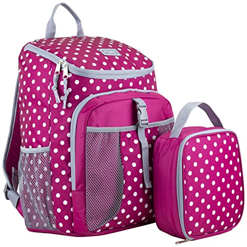 FUEL Lunch Backpack Set Water Resistant Bookbag Bag Soft Reusable Insulated Cooler Lunch Box Thermal Travel Office Lunch Bag, Pink Polka Dots - color: Pink Polka Dots