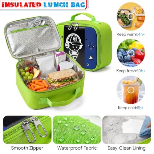 Boys Backpack, Luminous Gamer Backpack for Boys with Lunch Box,Pencil Case and Coin Puese,Kids Schoolbag Bookbag for Teen Boy Elementary Middle High School Travel - color: Green
