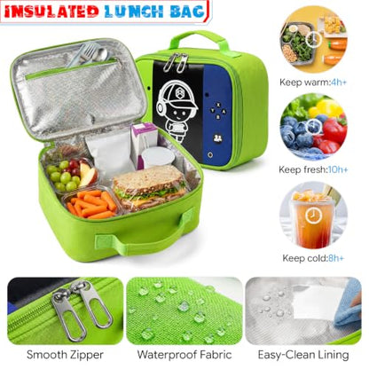 Boys Backpack, Luminous Gamer Backpack for Boys with Lunch Box,Pencil Case and Coin Puese,Kids Schoolbag Bookbag for Teen Boy Elementary Middle High School Travel - color: Green