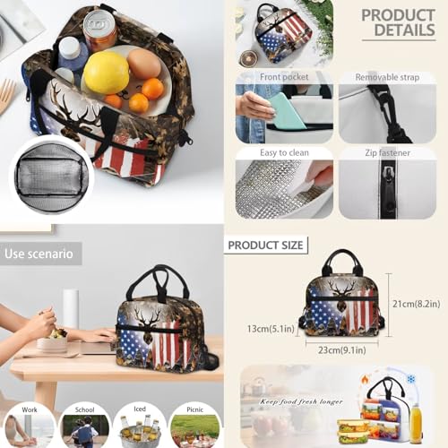 3pcs School Backpack Set With Lunch Box Pencil Case, USA Deer 17 Inch Large Capacity Bookpacks 3 In 1 Set For Boys Girls - color: Usa Deer