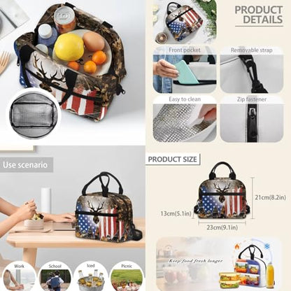 3pcs School Backpack Set With Lunch Box Pencil Case, USA Deer 17 Inch Large Capacity Bookpacks 3 In 1 Set For Boys Girls - color: Usa Deer