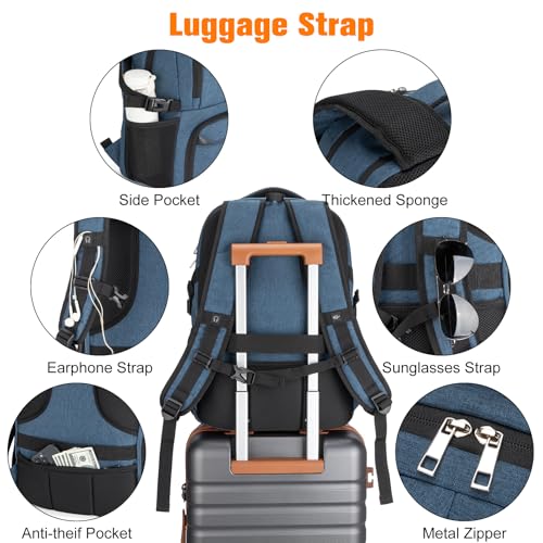 Insulated Lunch Backpack Fit 17" Laptop, Work Backpack with Lunch Box for Men & Women, Water Resistant College Computer Bag for Travel, Business, Hiking - color: Blue