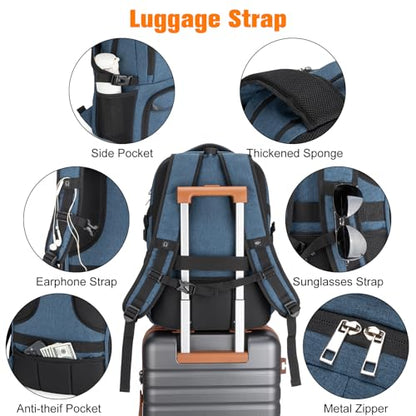 Insulated Lunch Backpack Fit 17" Laptop, Work Backpack with Lunch Box for Men & Women, Water Resistant College Computer Bag for Travel, Business, Hiking - color: Blue