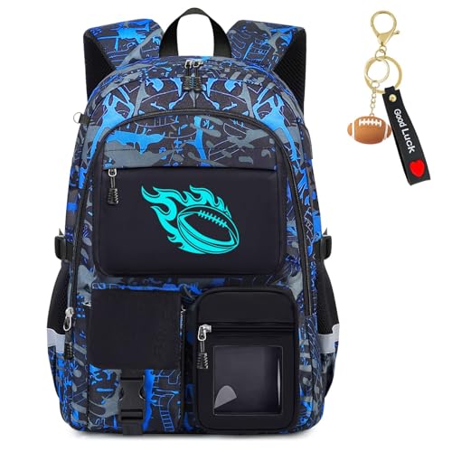 School Backpack for Boys - American Football Boys Backpack for Kids Children Teens Elementary Middle School Students - 18" Large Capacity School Bookbag with Multiple Pockets - color: American Football-backpack Only