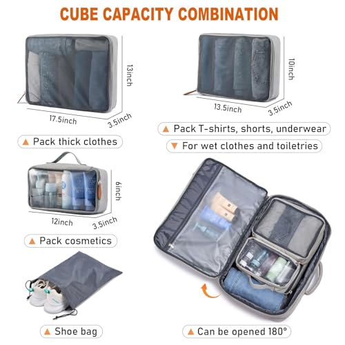 LOVEVOOK Carry on Backpack, 45L Extra Large Travel Backpack for Men & Women Airline Approved, Expandable Large Suitcase Backpacks With 4 Packing Cubes, Aer Travel Pack 3, Water Resistant Weekender Bag - color: Grey, size: X-Large