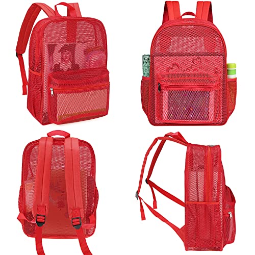 MCWTH Heavy Duty Mesh Backpack, See Through School College Student Mesh Bookbag (Red) - color: Red