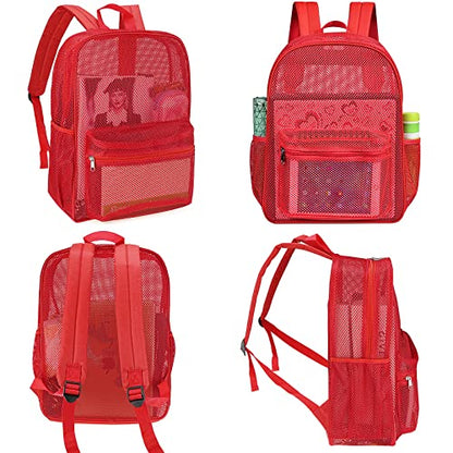 MCWTH Heavy Duty Mesh Backpack, See Through School College Student Mesh Bookbag (Red) - color: Red