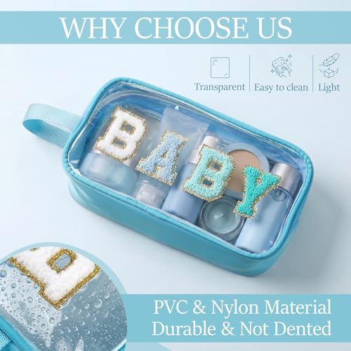 Kacctyen Baby Toiletry Bag Clear Diaper Bag Baby Bottle Travel Pouch Diaper and Wipes Organization Chenille Letter Cosmetics Nylon Waterproof Travel Pouch for Women - color: Blue, style: Baby
