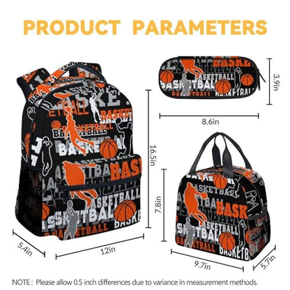 Mercuryelf Basketball Backpack with Lunch Box and Pencil Case, Elementary Kindergarten School Prechool Bookbag for Boys Kids, Set of 3 - color: Basketball-1-2
