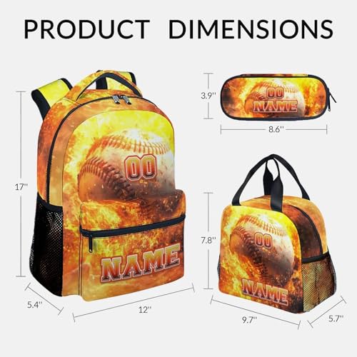 Boys Backpack Set, Personalized Baseball Backpacks for Kids, 17 Inch Toddler School Bag with Lunch Box and Pencil Case, Custom Sport Bookbags with Name - color: Color-1