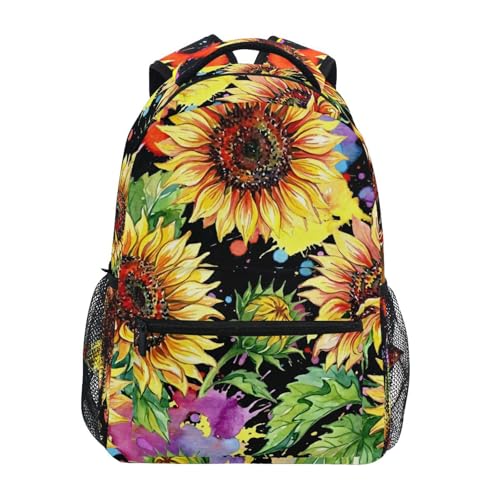 ALAZA Watercolor Sunflower Painting Stylish Backpack Purse for Women Girls Kids Student Personalized Laptop iPad Tablet Travel School Bag with Multiple Pockets - color: Sunflower