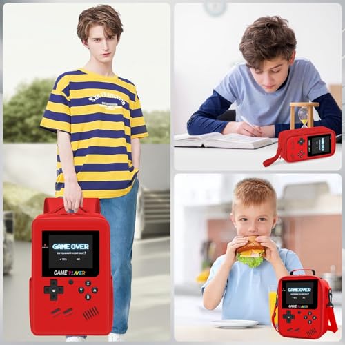 School Backpack for Boys,3pcs Gamer Boys Backpack with Lunch Box Set for Kids Children Teens Elementary Middle School,17" Large Capacity Student Bookbag & Multifunctional Video Game Travel Bag - color: Red-backpack Set