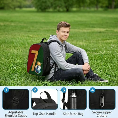 3-Pieces Backpack Set, Themed Backpack for Soccer Number 7 – Multifunctional Large Capacity Daypack with Lunch Bag & Case for Daily Life - style: Soccer Number 7