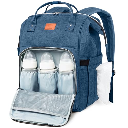 KeaBabies Baby Diaper Bag Backpack - Large Baby Bag for Boys, Girls, Waterproof Multi Function Travel Diaper Backpack with Changing Pad, Durable Travel Essentials for Moms and Dads (Navy Blue) - color: Navy Blue