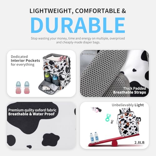 KABAQOO Diaper Bag Backpack with Detachable Changing Station, Large Capacity Baby Diaper Bags for Boys & Girls, Baby Registry Search Stuff & Shower Gifts, Newborn Essentials Must Haves, Cow - color: Cow
