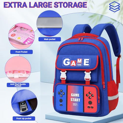 School Backpacks for Boys - Gamer Boys Backpack for Kids Teens, Multifunctional Bookbag for Elementary Middle School Students, 17″ Video Game Travel Bag Ages 6-18 - color: Red-blue-backpack Only