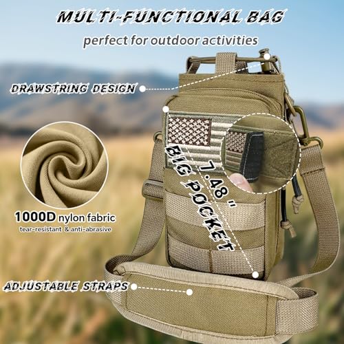 Water Bottle Holder with Strap - Tactical Insulated Water Bottle Sleeve with MOLLE System Water Bottle Cover Cross-Body Pouch for Walking Hiking Camping Gym 32oz&40oz - color: Brown