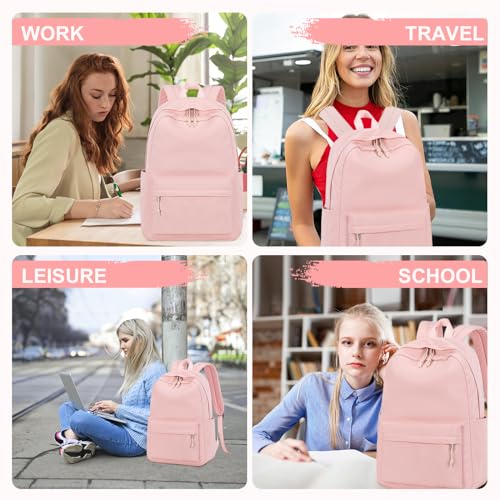 LEDAOU School Laptop Backpack for Teen Girls Lightweight 15.6 inch Bookbag for College Middle High School Women Casual Travel Daypack - color: Pink