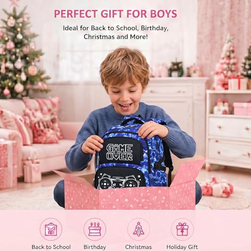 3PCS Kids Backpack Set, School Backpack with Lunch Bag & Pencil Case, Lightweight Waterproof Bookbag for Kids (Gamer Blue) - color: Gamer Blue