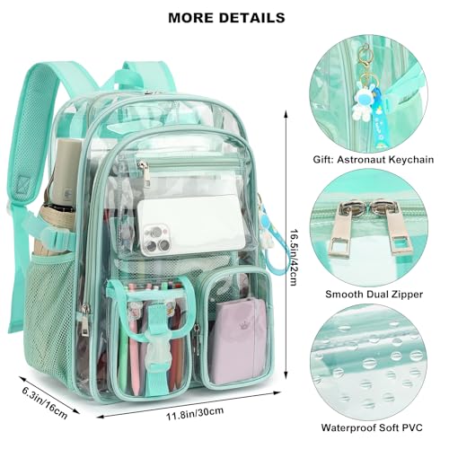 Clear Backpack Heavy Duty Transparent Backpacks Stadium Approved for School Work Sport Travel (Green) - color: Green
