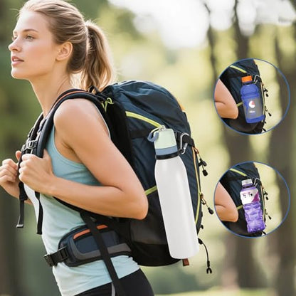 Water Bottle Clip with Carabiner, Compatible with Owala Freesip Twist 18oz/24oz, Durable Silicone Small Mouth Secure Hanging Water Bottle Holder Handle for Outdoor Hiking, Climbing, Camping - color: Silver Clip