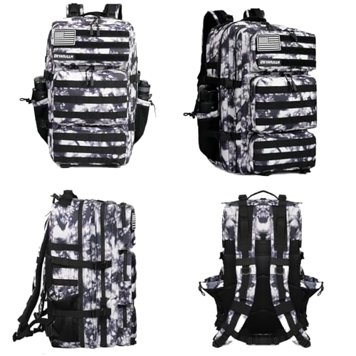 Military Tactical Backpack 55L for Men & Women Bug Out Bag Assault pack Molle Daypack Hiking Trekking Rucksack (Black and white tie dye) - color: Black and White Tie Dye