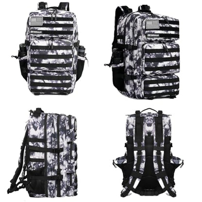 Military Tactical Backpack 55L for Men & Women Bug Out Bag Assault pack Molle Daypack Hiking Trekking Rucksack (Black and white tie dye) - color: Black and White Tie Dye