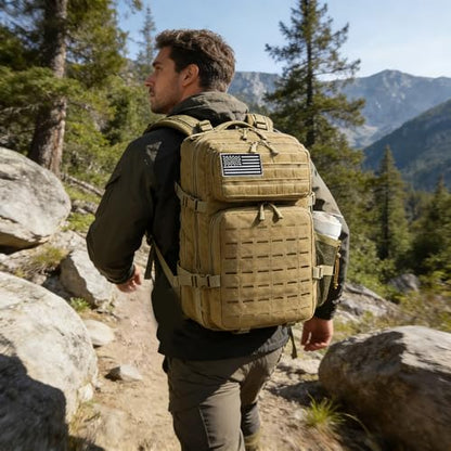 Military Tactical Backpack 45L/25L 3 Day Assault Pack Molle Daypack Hiking Backpack for Men and Women - color: Khaki-2, size: 45L