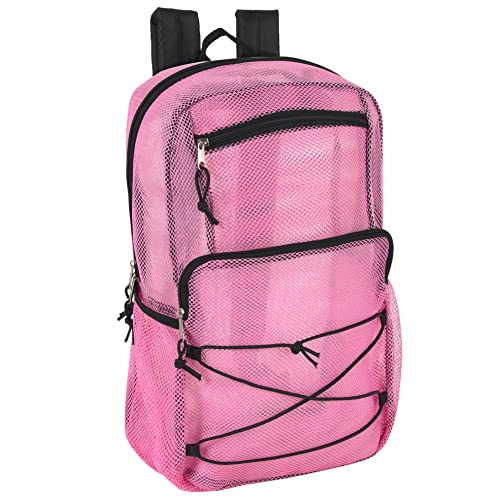 Trail maker Deluxe See Through Mesh Backpack with Bungee Cord & Adjustable Padded Straps for Swimming, Travel (Pink) - color: Pink