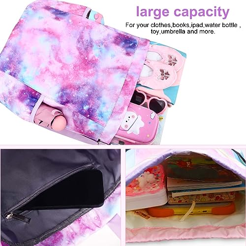 RHCPFOVR Drawstring Backpack for Kids - Mermaid Bags for Girls Gym Dance Beach Swim Travel Bag With Two Water Bottle Holde - color: Galaxy