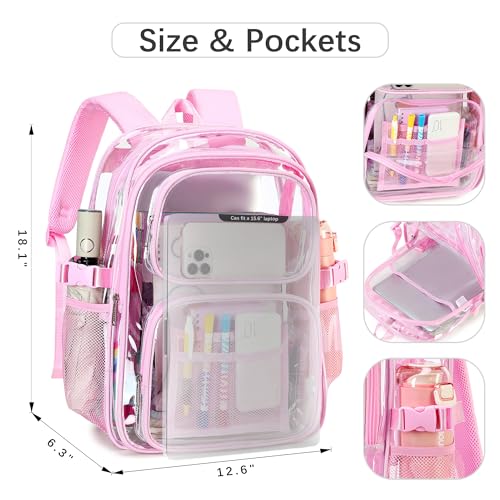 abshoo Large Heavy Duty Girls Clear Backpack for School Bookbag Transparent Multi Pocket Backpacks for Women (Pink) - color: Pink