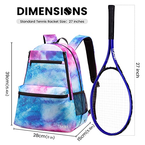 Sucipi Tennis Bag Professional Tennis Backpack for Men and Women Racket Bags Holds 2 Rackets with Ventilated Shoe Compartment - color: Starry Sky