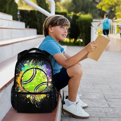 Boys School Backpack Kids Tennis Backpacks Bookbag Back to School Supplies, 17 Inches Large Capacity Cool Sport Back Pack for Kindergarten Elementary Middle (Black) - color: Color 5