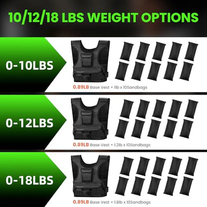 Adjustable Weighted Vest for Women, Customizable 0-18 lbs Strength Training Vest with 10 Removable Sandbag, Breathable Design, Reflective Safety Strips for Running, Hiking, and Fitness - size: 0-12 lb